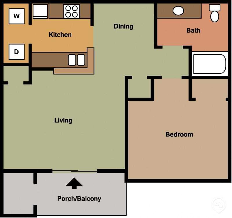 Floor plan for 1 bed, 1 bath, 758 sqft